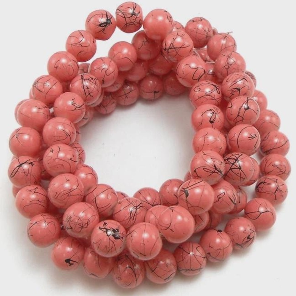 50pcs Pink with‎ Black Glass Beads 8mm